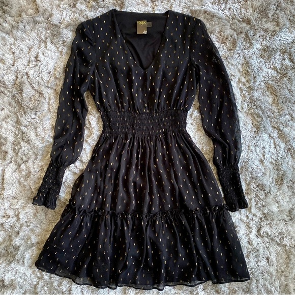 Taylor NWT Black & Gold Foil Dot Dress Size 2 - Picture 5 of 10
